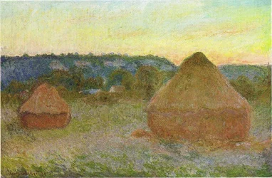 Stacks of Wheat at End of Day, Autumn
